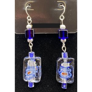 Handmade Clear Blue White & Orange Glass Earrings by Neanie-Bot